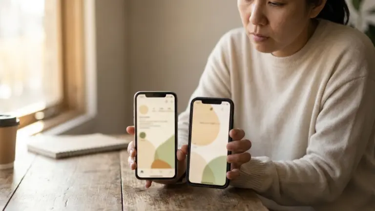 Persona adulta comparando dos celulares con apps de billetera digital sobre la mesa