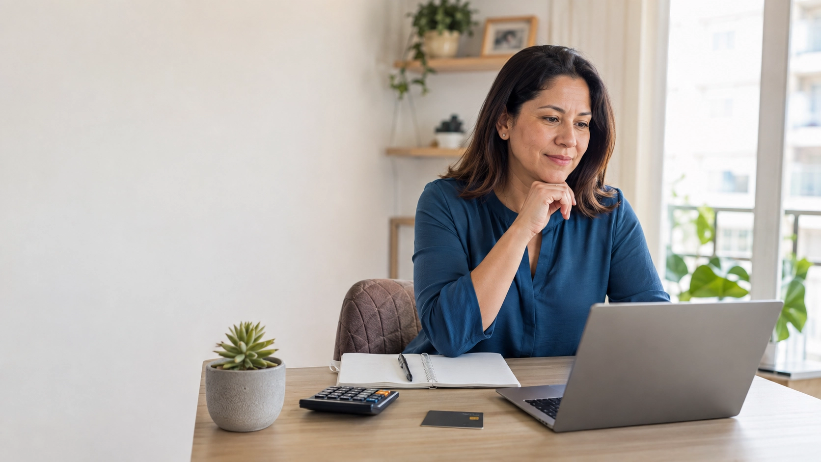 Persona adulta revisando su historial financiero y documentos desde casa